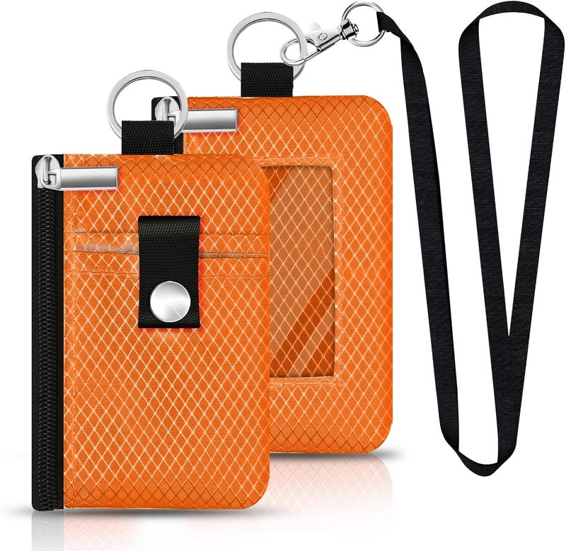 CCUMI Minimalist RFID Blocking Small Wallet with ID Window,WaterResistant Zip Id Case Wallet with Lanyard Keychain for Cards,Cash,Travel,Women,Men (Orange) - Image 1